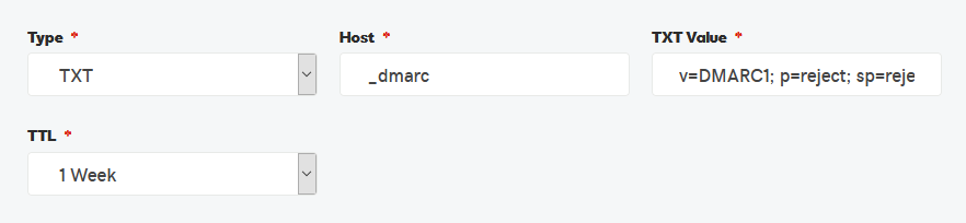 DNS TXT record for DMARC (example)