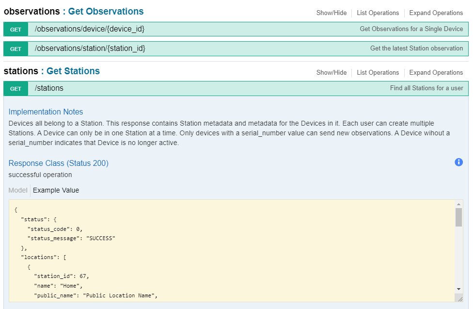 Screenshot of Tempest API detail page